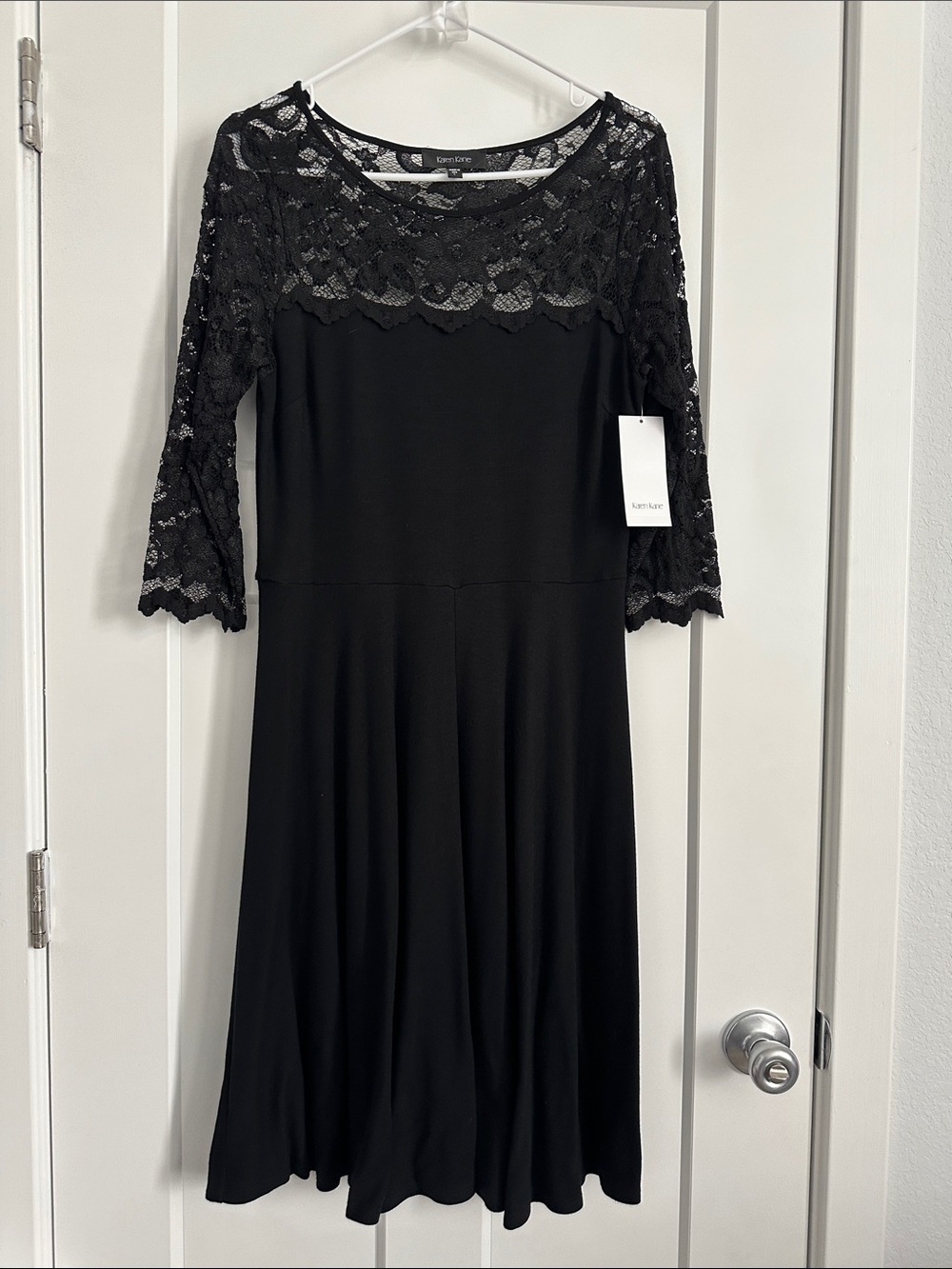 Karen Kane Black Lace Yoke Long-Sleeve Fit & Flare Dress